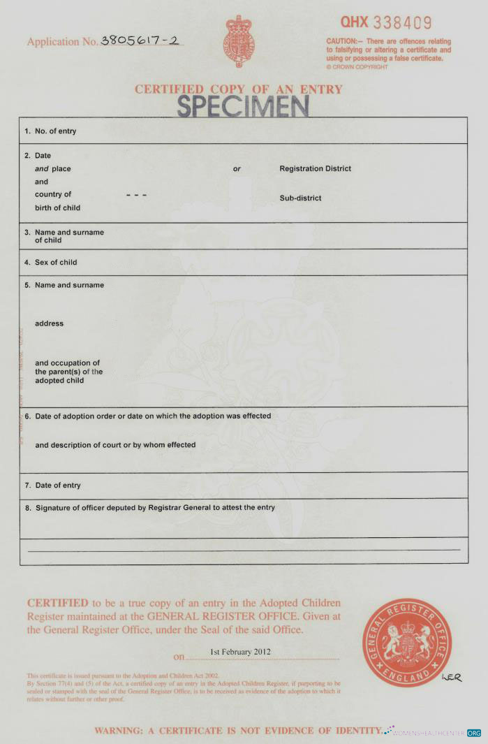 Download England General register office adoption certificate Photoshop template